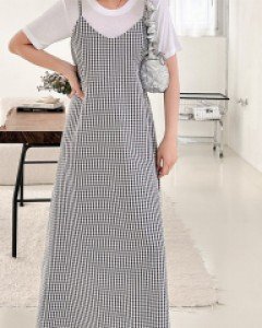Hapichu Plaid Check Bustier Long Dress