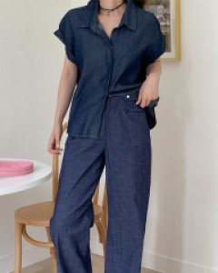 Sudachen Wide Denim Waistband Pants