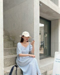 Smichen Heart Neck Flower Long Dress