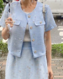 [EVELLET] Obiken No collar Tweed Jacket