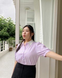[EVELLET] Fineri Collar Contrast ST Blouse