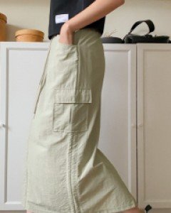 Shendy Shirring Cargo Long Skirt