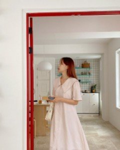 Go Andy Large Collared Button Long Dress