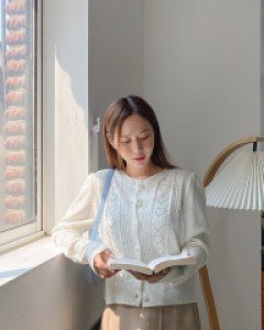[EVELLET] Ikedin heart Punching Knit Cardigan