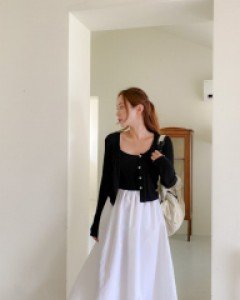 [EVELLET] Ravenon Cardigan tank top dress SET