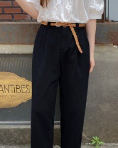 [EVELLET] Kriti back banding semi-baggy fit cotton pants (Beltset)