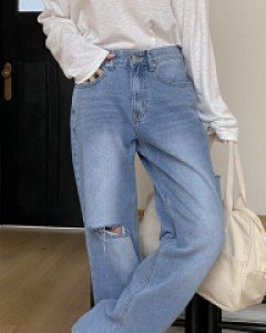 Mortia split semi-wide denim pants