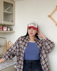 Copdi Back Button Plaid Check Unbalance Shirt