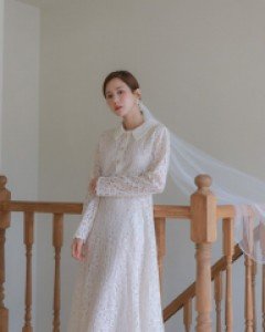 [EVELLET] Hendiren Lace Collared Long Dress