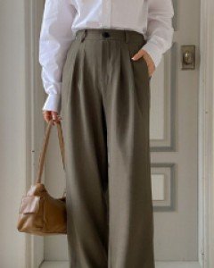[EVELLET] High-end back band pin tuck wide slacks