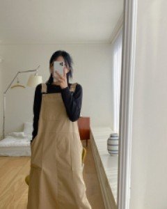 Lens lower pocket Suspender Long Dress