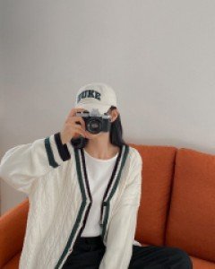 [EVELLET] Duynel Twiddle Contrast Knit Cardigan