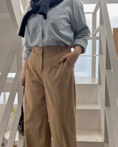 [EVELLET] Miro챕 Corduroy Back Banding Wide Slacks
