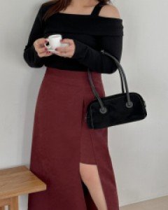 Ijenre Peach Unbalance Long Skirt