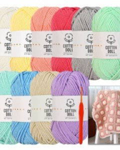 [무료배송] 코튼돌실50g (파스텔톤)x10볼+모사용코바늘 5/0호(3.0mm)+코튼돌그래니플라워블랭킷도안