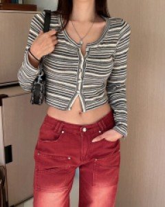 싸리 단가라 크롭 가디건