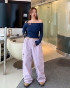 포일 나일론 카고 와이드팬츠