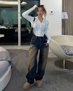 윈테 워싱 하이핏 와이드팬츠