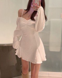 엔지스 오프숄더 플레어 원피스