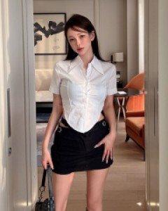 로웬 라운딩 크롭 셔츠