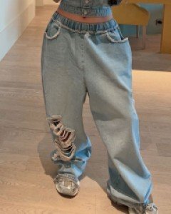 도테 헤짐 밴딩 와이드팬츠