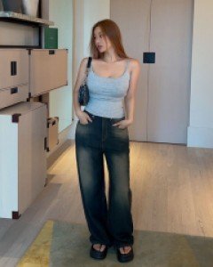 거글 워싱 하이핏 와이드팬츠