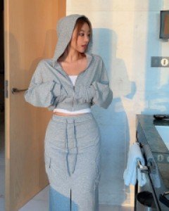 펌킨 크롭 후드집업