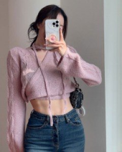 보에스 크롭 랩 니트 가디건[울25%,알파카5%]