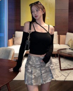 볼딩 언발 워머 크롭 티셔츠