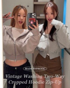 [MADE:자체제작]빈티지 워싱 투웨이 크롭 후드집업