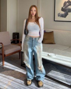 클레먼 로우 데미지 와이드팬츠