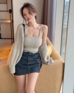 포스킨 나시 볼레로 니트 세트