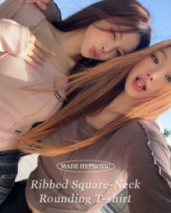 [MADE:자체제작]탄탄 골지 스퀘어넥 라운딩 긴팔티