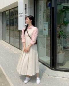 론디나 린넨 플리츠 뷔스티에 롱 원피스 64987