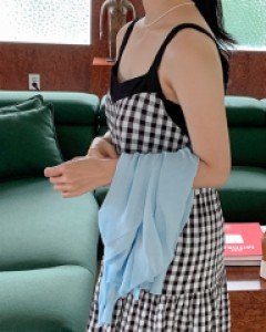 [김민경 착용]마들린 체크 뷔스티에 롱 원피스 65703