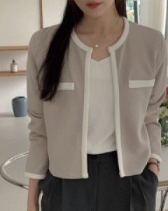 둠트 배색 크롭 가디건 66909