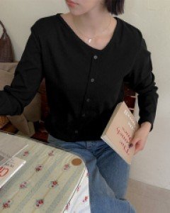 토브 사선 브이넥 골지 티셔츠 67221