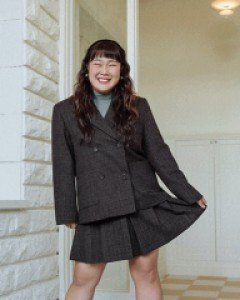 [김민경 화보]마텐 뒷밴딩 플리츠 체크 울 스커트 67473