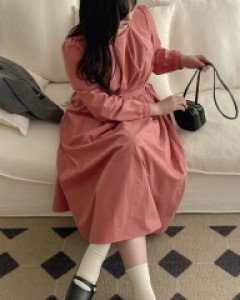 옐리나 스퀘어넥 벨트 롱 원피스 67421