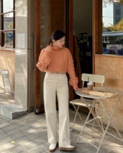 텔로안 뒷밴딩 기모 세미 와이드 팬츠 67694