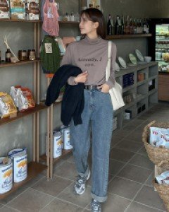 레비엔 뒷밴딩 기모 배기 데님 팬츠 67581