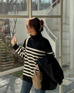 플림느 스트라이프 목폴라 니트 68142