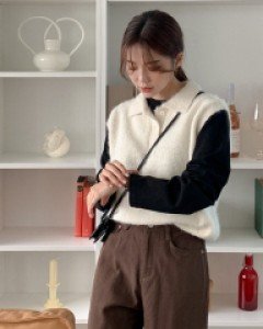 마텔린 크롭 카라 보슬 니트 베스트 68211
