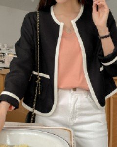 엘로디 트위드 배색 크롭 가디건 69627