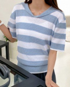 엔므 스트라이프 세일러 빅카라 니트 70247