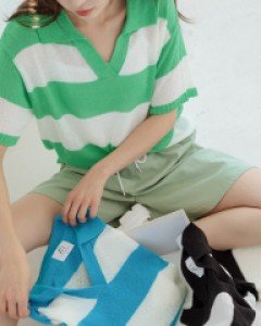 틴디 루즈핏 스트라이프 카라 니트 70077