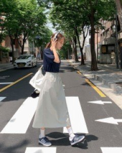 브리트 허리터널 A라인 밴딩 롱 스커트 70590