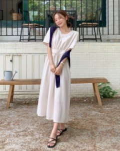 네이스 백리본 셔링 롱 원피스 70811