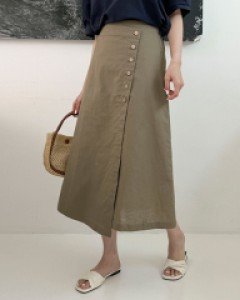 비에린 뒷밴딩 린넨 랩 롱 스커트 70986