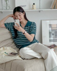 린퓨 스트라이프 카라 크롭 반팔 니트 71141